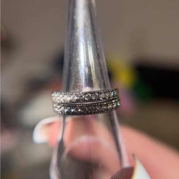 Sterling silver diamond wedding band set of 2 1/3ctw per band size 8 - Picture 4 of 8